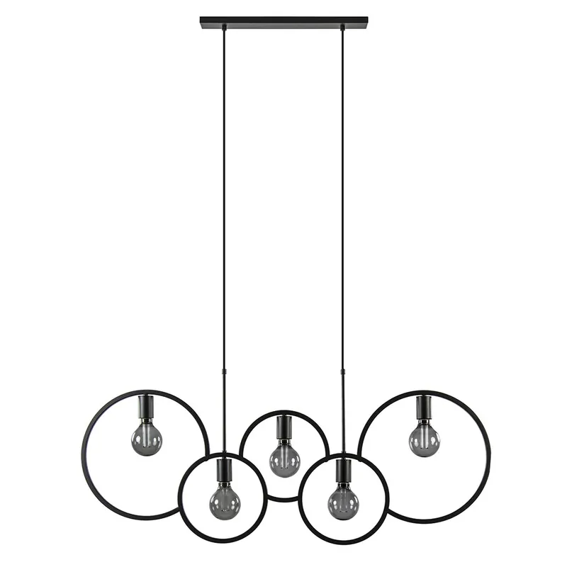 5-Lichts eettafelhanglamp ringen mat zwart Veilige Betaling