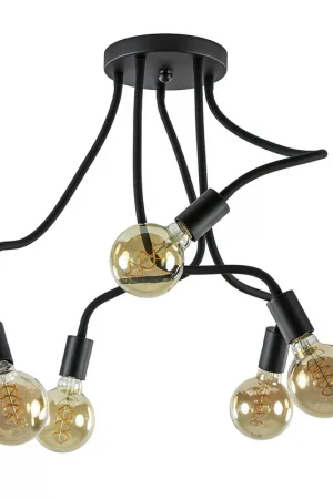5-Lichts plafondlamp mat zwart met flexibele armen Favoriet