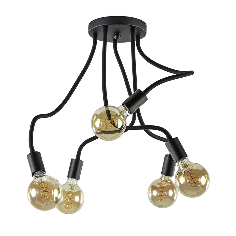 5-Lichts plafondlamp mat zwart met flexibele armen Favoriet