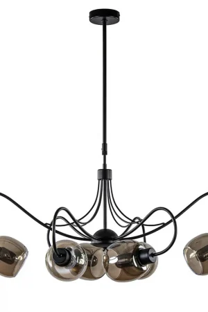 6-Lichts hanglamp mat zwart met smoke glazen kappen Nu Kopen