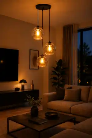 Hete Deal Stijlvolle hanglamp DONATO 3-lichts rond | Mokka / Amber