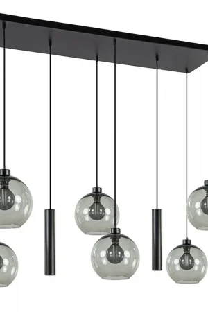 8-Lichts eettafelhanglamp smoke glas + GU10 spots Dagaanbieding