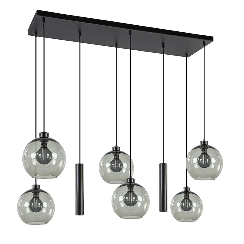 8-Lichts eettafelhanglamp smoke glas + GU10 spots Dagaanbieding