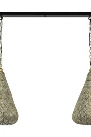 2-Lichts eettafelhanglamp mat goud/zwart oriental Tijdelijk Beschikbaar