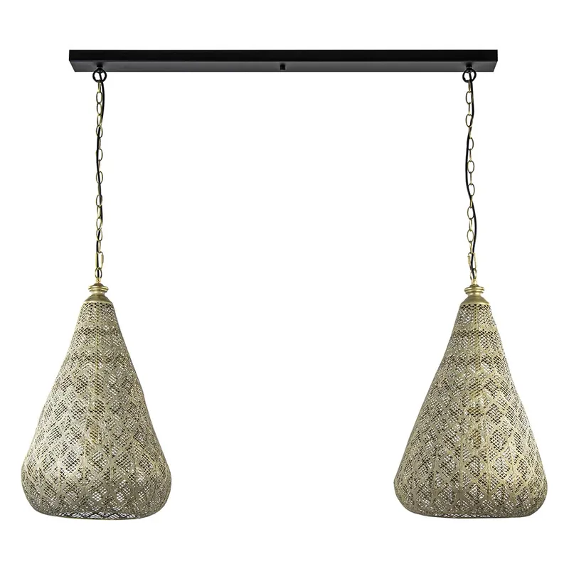 2-Lichts eettafelhanglamp mat goud/zwart oriental Tijdelijk Beschikbaar