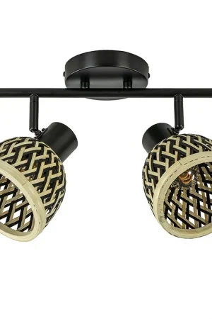 2-Lichts plafond/wandlamp zwart met bamboe kappen Korting