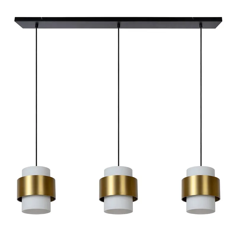 Direct Beschikbaar 3-Lichts eettafelhanglamp mat goud met opaal glas