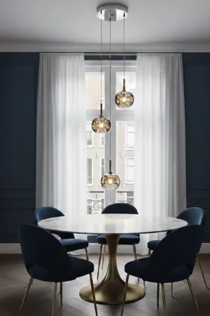3-Lichts hanglamp chroom met smokey glazen kappen Gratis Retour