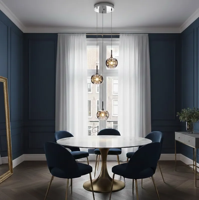 3-Lichts hanglamp chroom met smokey glazen kappen Gratis Retour