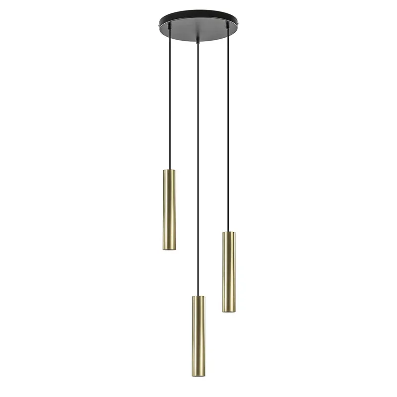 Favoriet 3-Lichts hanglamp cilinders mat zwart met goud rond