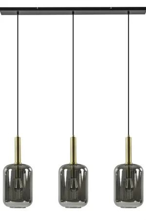 3-Lichts hanglamp Lekar antiek brons met smoke glas Korting