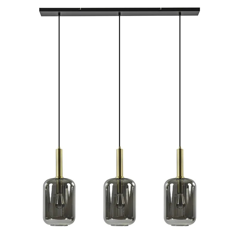 3-Lichts hanglamp Lekar antiek brons met smoke glas Korting