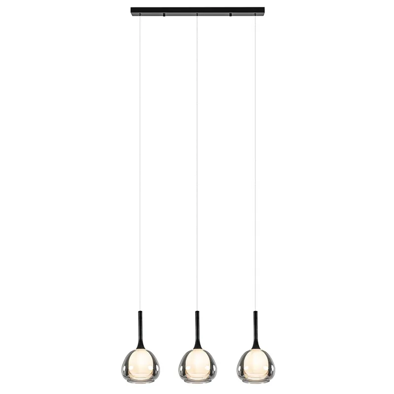 Hete Deal 3-Lichts hanglamp zwart met smoke glazen kappen
