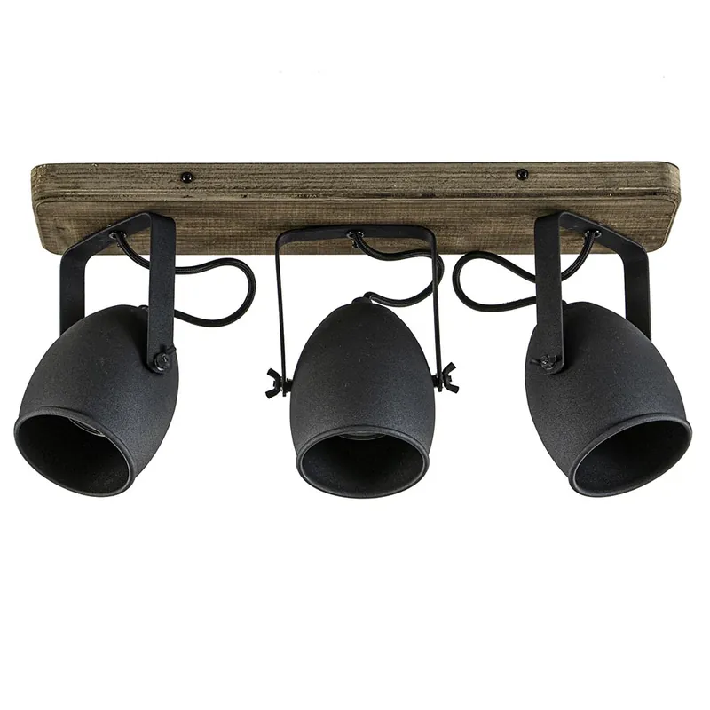 Seizoensaanbieding 3-Lichts opbouwspot mat zwart met hout