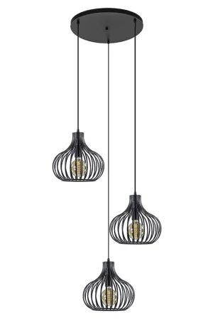 3-Lichts ronde hanglamp met zwarte draadkappen Flitsaanbieding