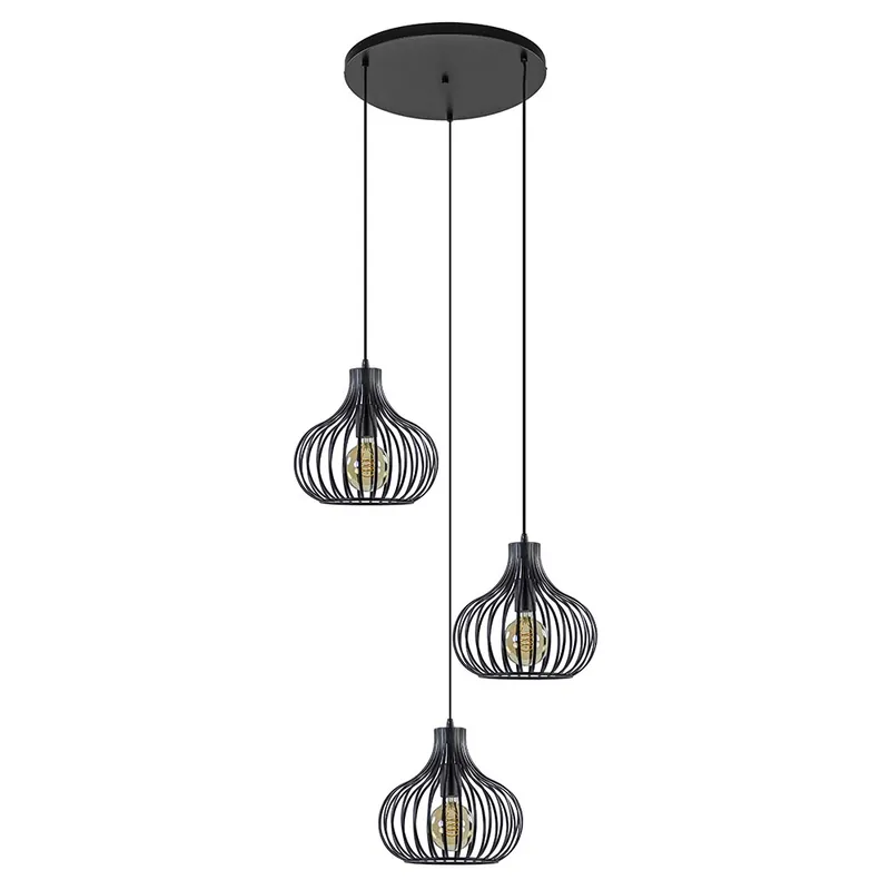 3-Lichts ronde hanglamp met zwarte draadkappen Flitsaanbieding