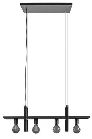 4-Lichts hanglamp zwart met zwarte houten planken Weekendaanbieding