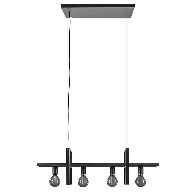 4-Lichts hanglamp zwart met zwarte houten planken Weekendaanbieding