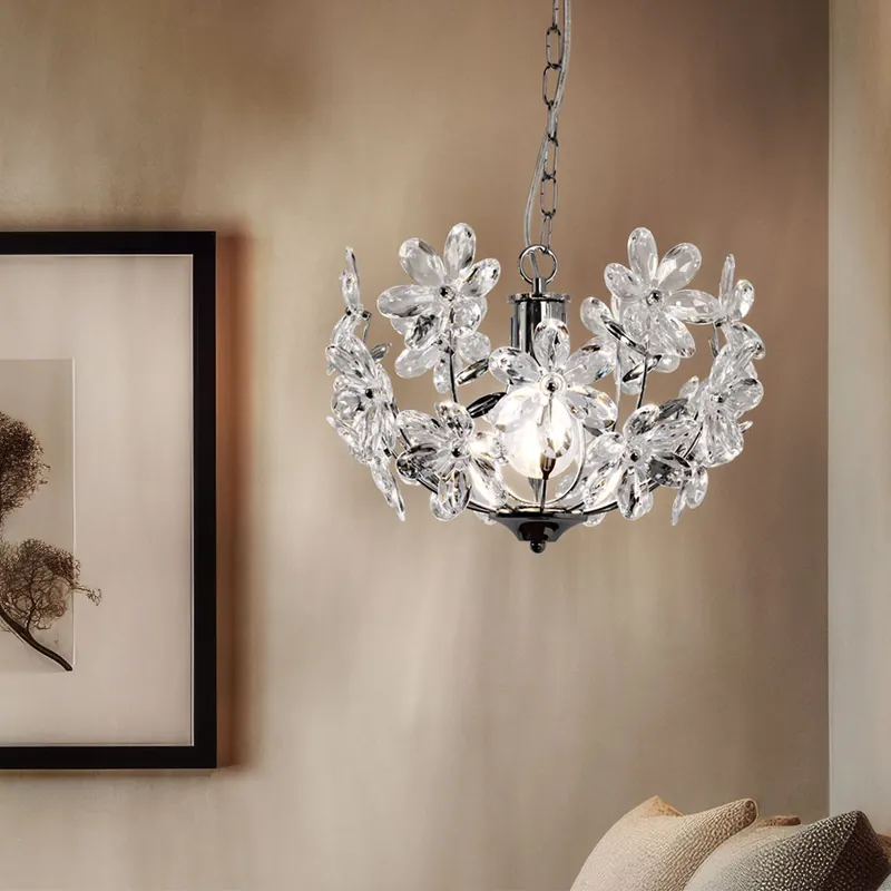 Hanglamp, chroom, helder bloemmotief, 34 cm Merkproduct
