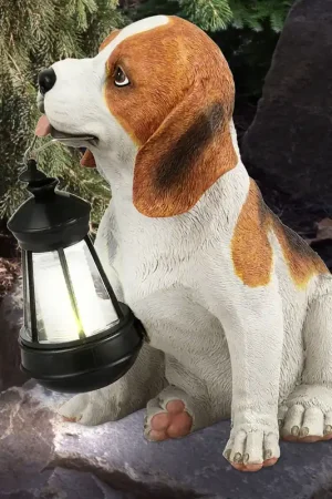 LED solarlamp, Beagle hond met lantaarn, H 24 cm Populair