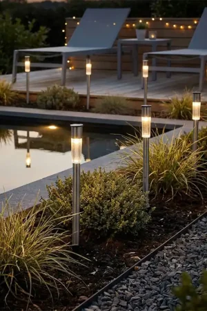 Set van 3 solar steeklampen, roestvrij staal, H 70 cm Gecertificeerd