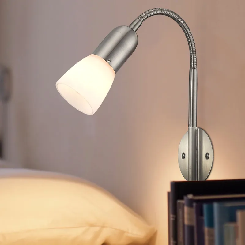 Hoge Kwaliteit Wandlamp, metaal, nikkel, glas, beweegbare spot, H 46cm