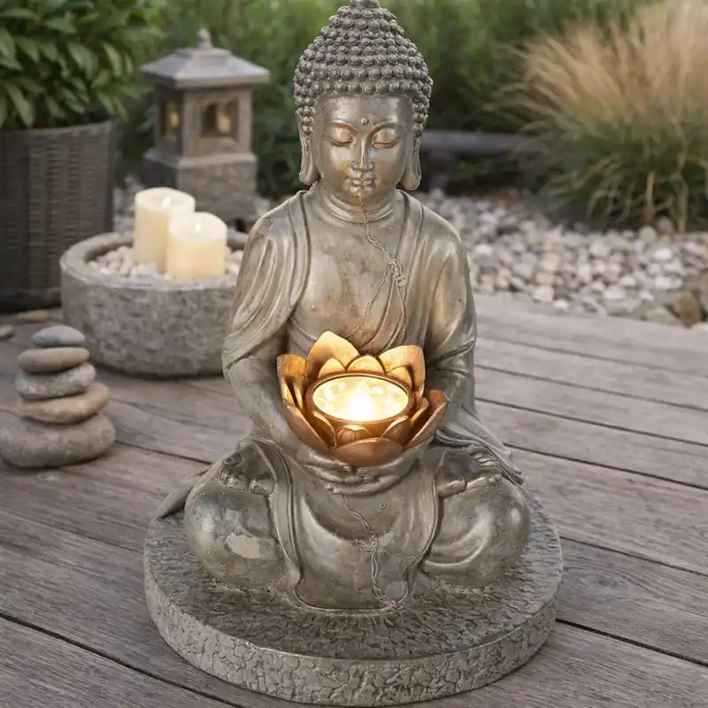 Alleen Vandaag LED-zonnelicht BUDDHA van kunststof in grijs