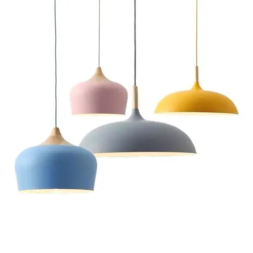 Merkproduct Hanglampen van Metaal en Hout in Zachte Pasteltinten