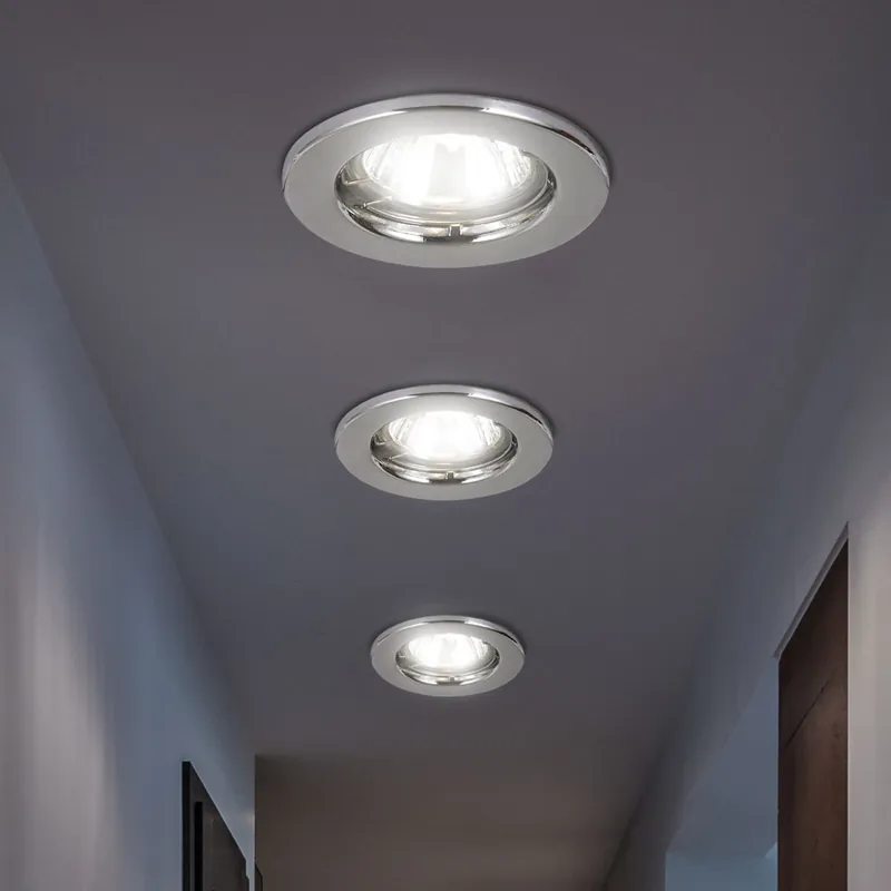 Set van 3 inbouwspots, metaal chroom, rond, D 8 cm Uitverkoop