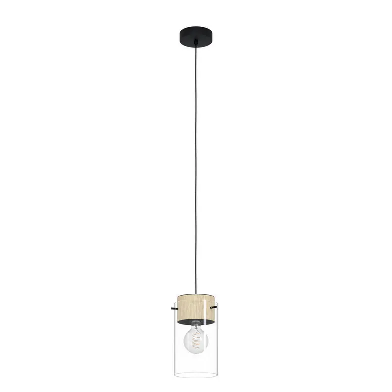 Speciale Aanbieding EGLO Madreselva Hanglamp - E27 - Hout/Glas - Zwart/Bruin