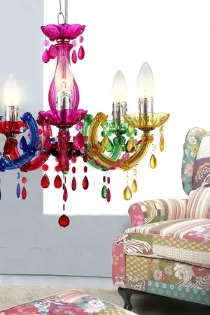 Kroonluchter, kristallen kroonluchter, kleurrijk, 5-lichts, H 128 cm Lage Prijs