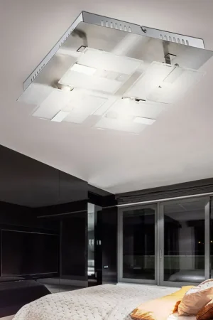 LED plafondlamp, gesatineerd glas, chroom, L 30 cm Gereduceerde Prijs
