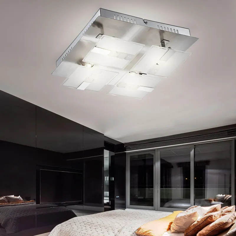 LED plafondlamp, gesatineerd glas, chroom, L 30 cm Gereduceerde Prijs