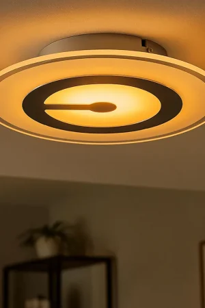 Superprijs LED plafondlamp, metaal chroom, gesatineerd glas, warm wit, D 23 cm