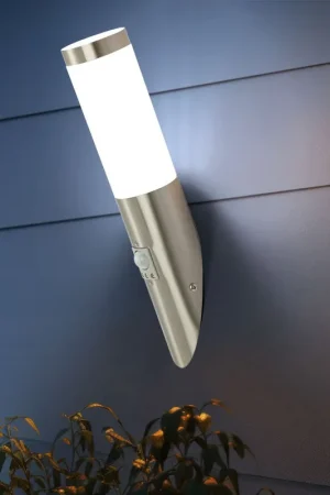 Wandlamp, bewegingsmelder, roestvrij staal, H 41 cm, BOSTON Op = Op