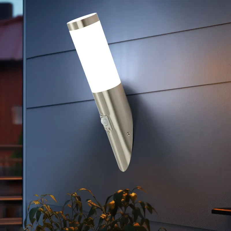 Wandlamp, bewegingsmelder, roestvrij staal, H 41 cm, BOSTON Op = Op
