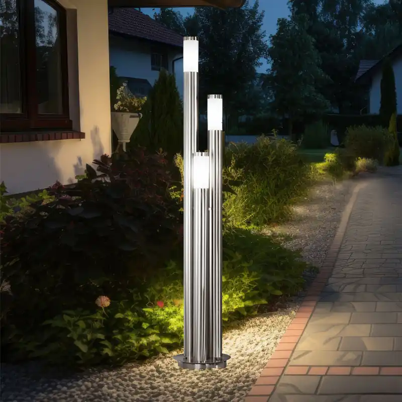 Staande lamp, roestvrij staal, 3 kolommen, H 170 cm, BOSTON Speciale Aanbieding