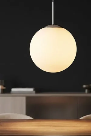 Hanglamp, metalen glazen kap, bol, zilver opaal, D 25 cm Fabrieksprijs