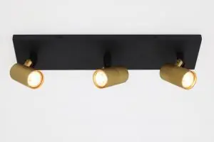 Superprijs Minimalistische opbouwspot PETITE 3-lichts balk GU10 | Zwart / Goud