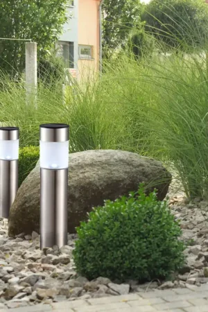 Set van 4 LED solarlampen, roestvrij staal, DxH 6,3x38 cm Merkproduct