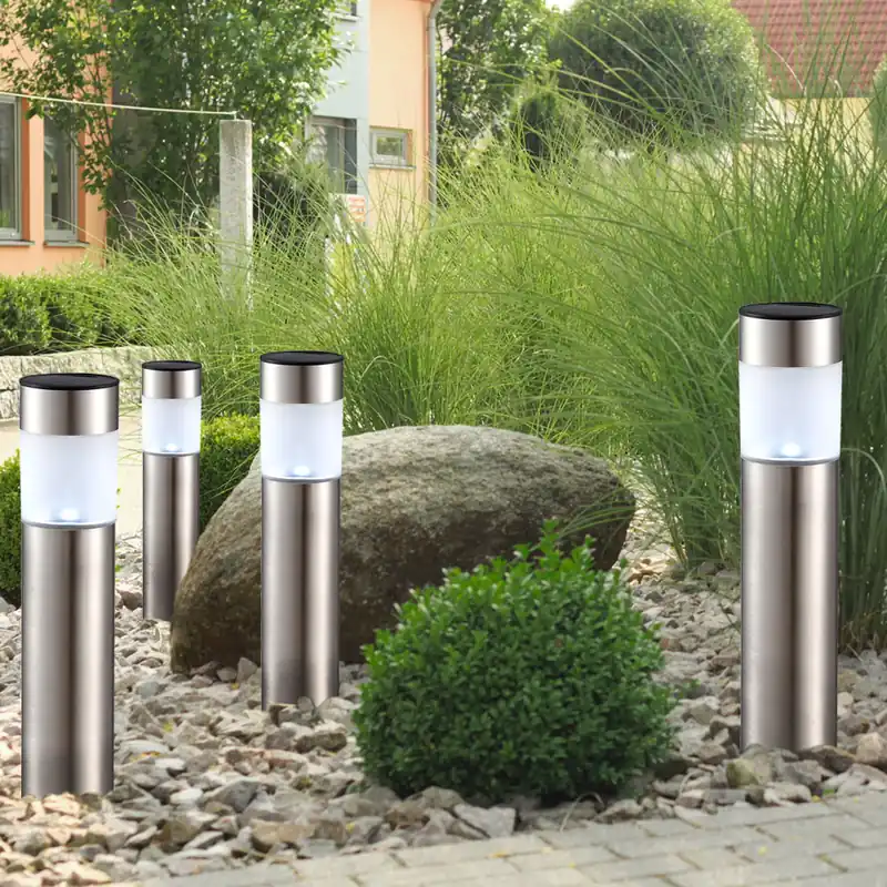 Set van 4 LED solarlampen, roestvrij staal, DxH 6,3x38 cm Merkproduct