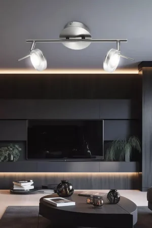 Aanbieding LED plafondlamp, verstelbare spots, mat nikkel L 35,5 cm