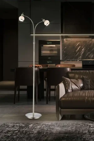 Vloerlamp, glazen kap, antiek messing, flexospots, GALVIN Express Levering