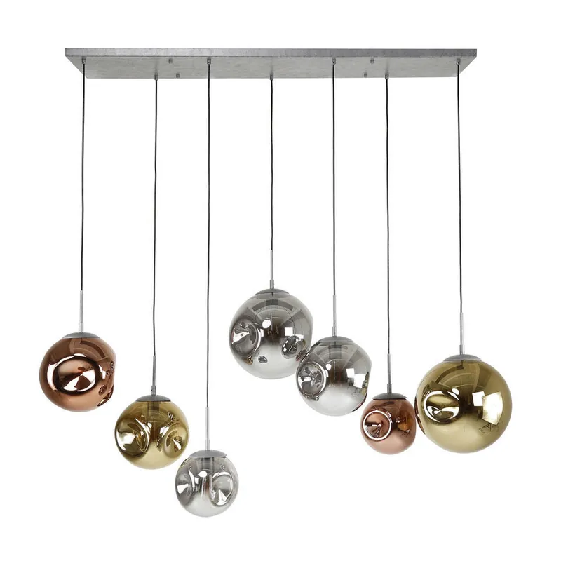 Snelle Levering Industriële hanglamp Ada gekleurd glas 7-lichts 50x145x150 cm Zilver