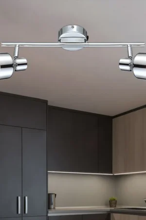 Aanbieding LED plafondspot, zilver, chroom, beweegbare spots, L 38 cm