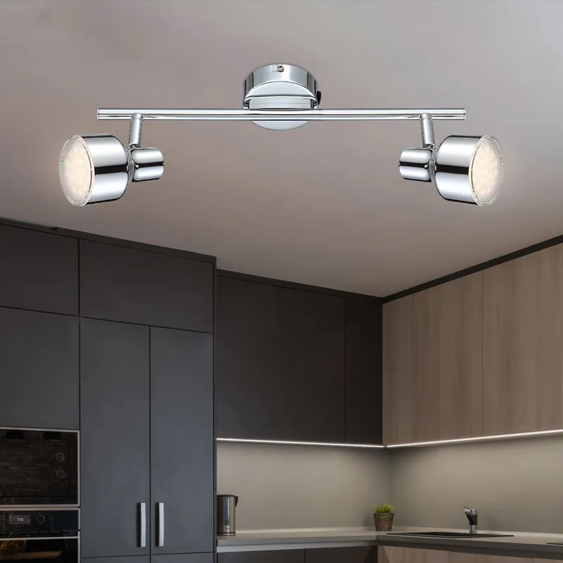 Aanbieding LED plafondspot, zilver, chroom, beweegbare spots, L 38 cm