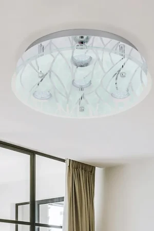 LED plafondlamp, roestvrij staal, chroom, glas, D 35 cm Lage Kosten