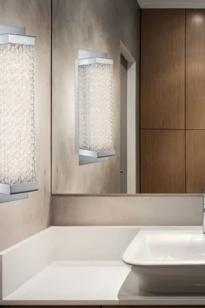 Bestel Nu LED wandlamp, chroom, geribbeld glas, L 27 cm, ADRIANA