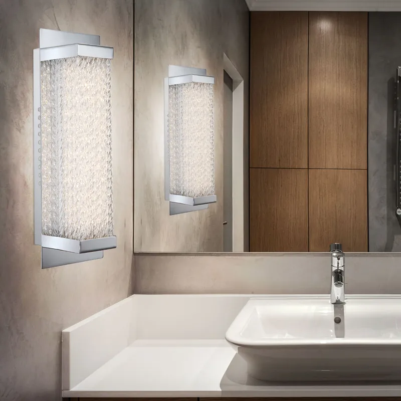 Bestel Nu LED wandlamp, chroom, geribbeld glas, L 27 cm, ADRIANA