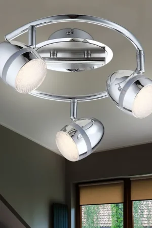 LED plafondlamp, zilver, verstelbare spots, D 35 cm Favoriet